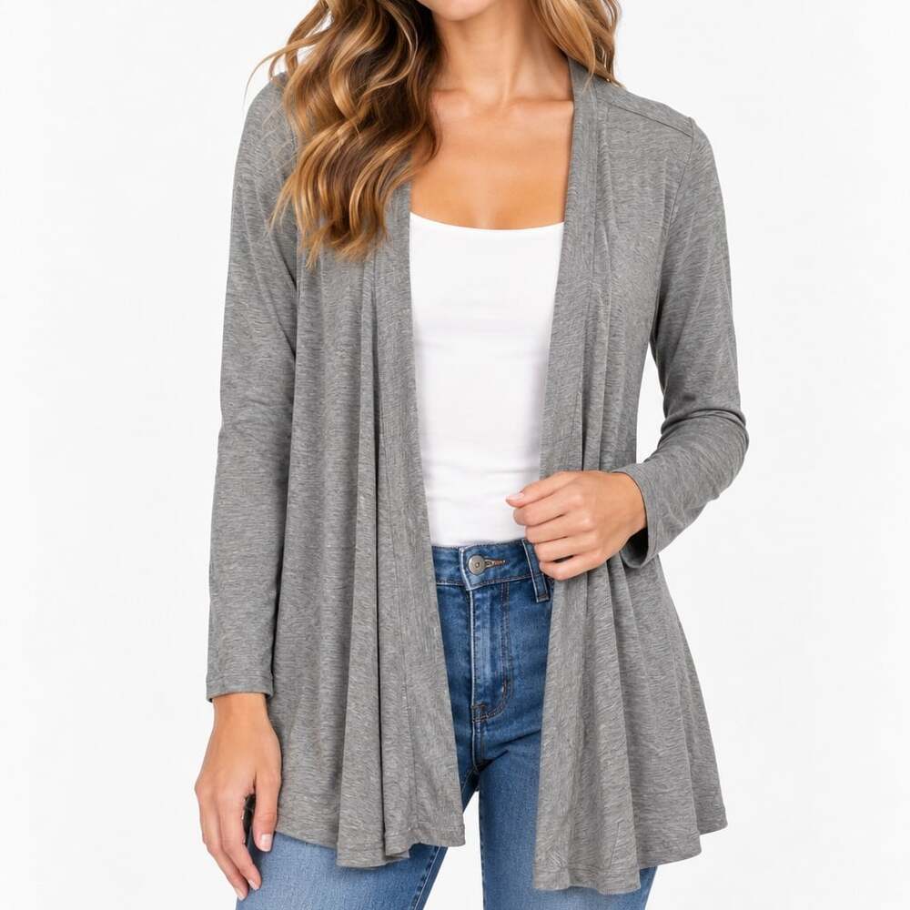 Secret Treasures Heather Gray Open Front Draped Cardigan Sweater